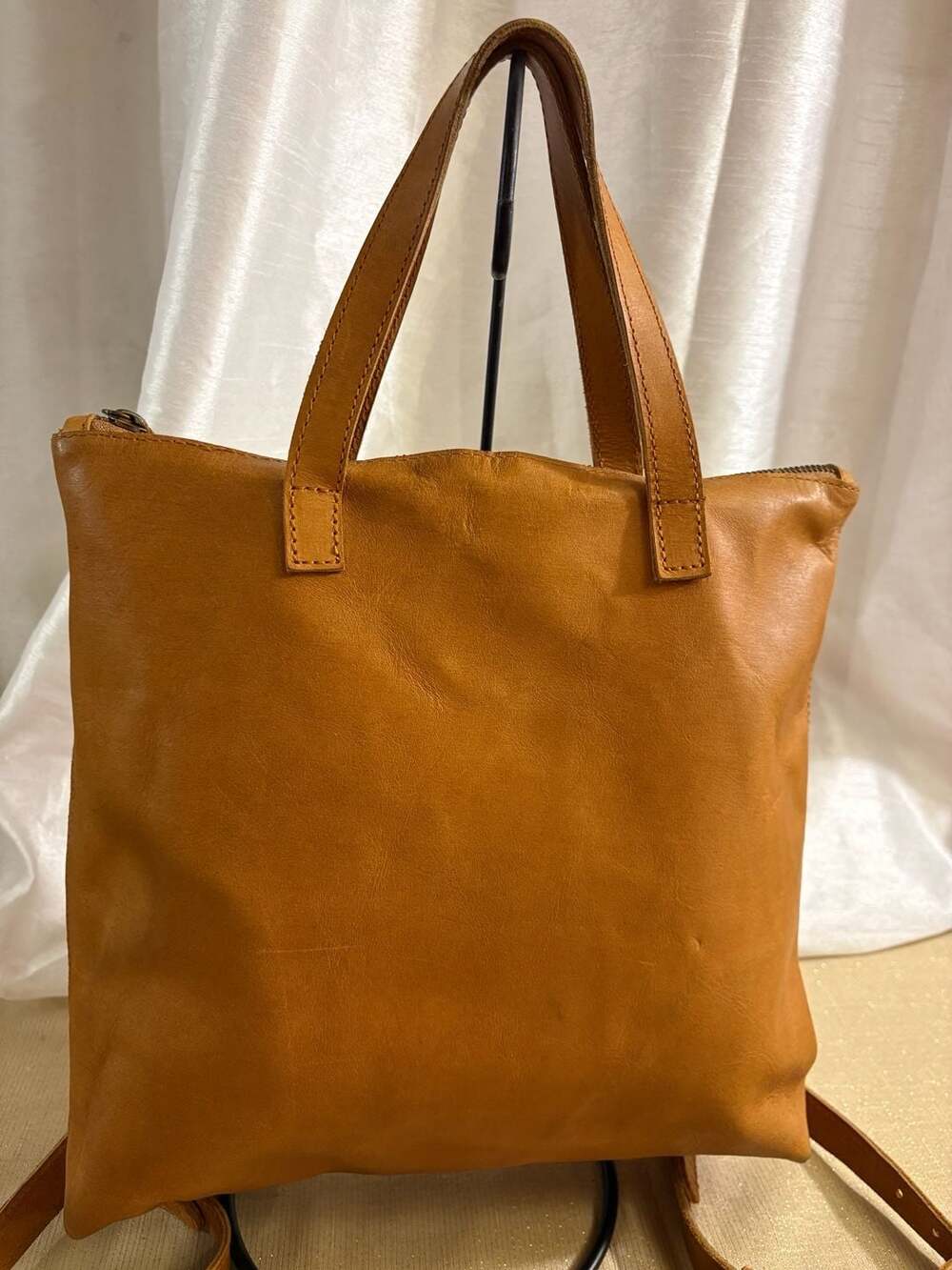 Able Abera Convertible Leather Backpack Cognac